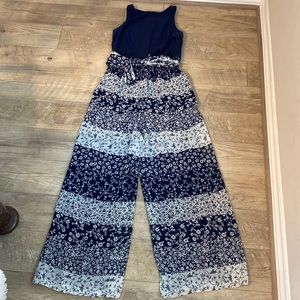 Vince Camuto Sleeveless Chiffon Navy Floral Pantsuit